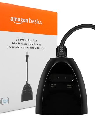 Outdoor Smart Plug with 2 Individually Controlled Outlets, Works with Alexa Only, 2.4 GHz Wi-Fi, No Hub Required, Black