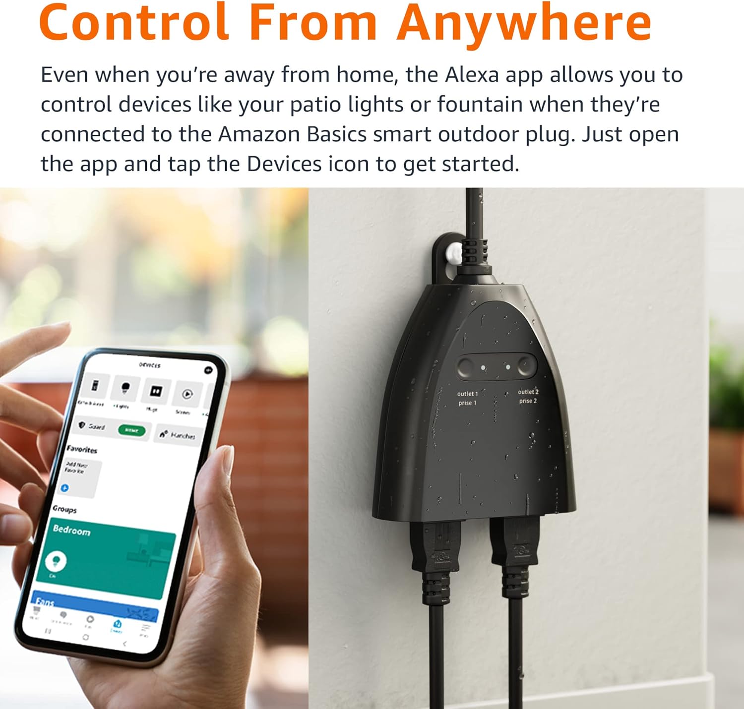 Outdoor Smart Plug with 2 Individually Controlled Outlets, Works with Alexa Only, 2.4 GHz Wi-Fi, No Hub Required, Black - Image 3
