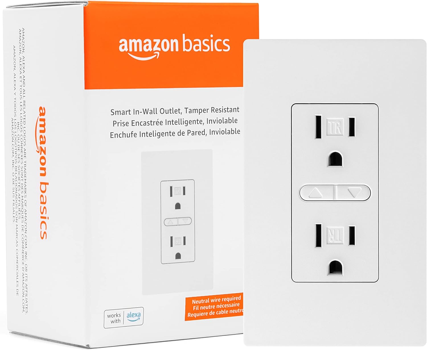 Smart In-Wall Outlet, Works with Alexa Only, 2.4 GHz Wi-Fi, No Hub Required, White
