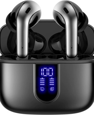 TAGRY Bluetooth Headphones True Wireless Earbuds 60H Playback LED Power Display Earphones with Wireless Charging Case IPX5 Waterproof in-Ear Ear buds with Mic for TV Smart Phone Laptop Computer Sports